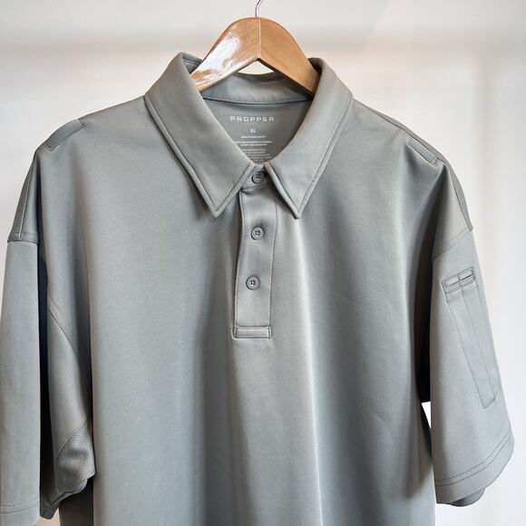 Propper Polo Shirt Men XL Gray Pockets Short Sleeve Performance Tactical Work - Picture 2 of 8